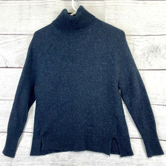 J. Crew Women Blue Wool Alpaca Blend Turtleneck Pullover Sweater Size M - Picture 1 of 8